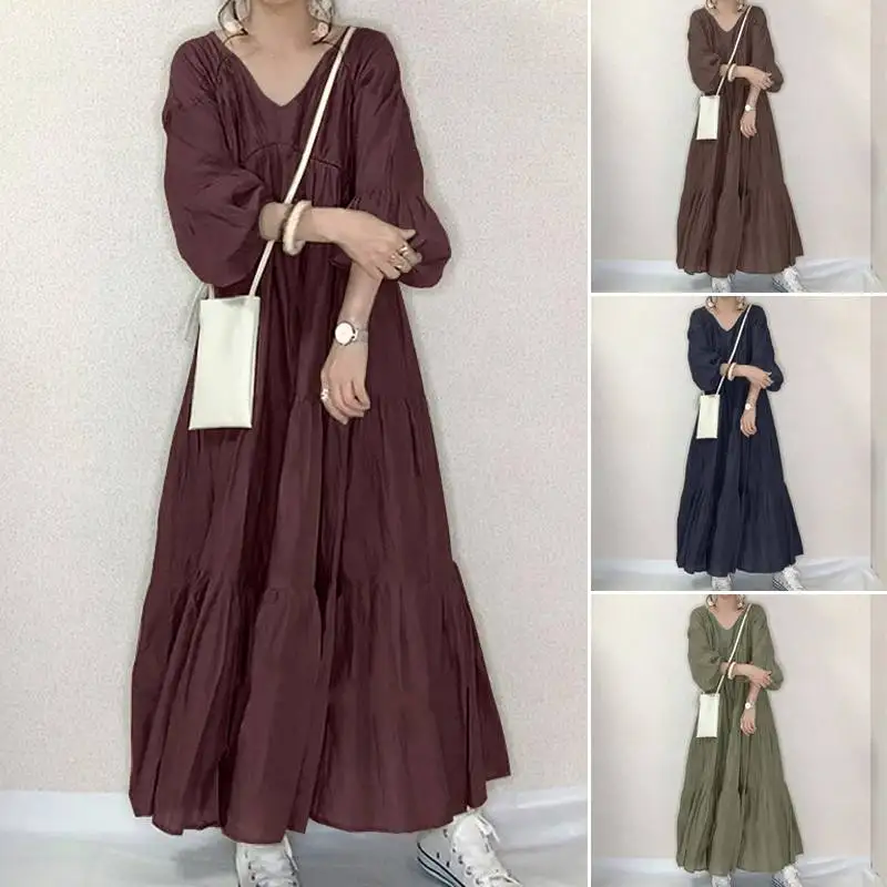 ZANZEA 2023 Kaftan Ruffle Dress Women's Spring Sundress Casual Puff Sleeve Maxi Vestidos Female V Neck Robe Femme Oversized
ZANZEA 2023 Kaftan Ruffle Dress Women's Spring Sundress Casual Puff Sleeve Maxi Vestidos Female V Neck Robe Femme Oversized
