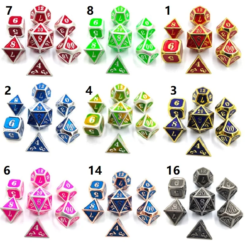 New arrival 7pcs/Set dnd dice set dados rpg dobbelstenen dados rol polyhedral dices metal dice d4 d6 d8 d10 d12 d20 
New arrival 7pcs/Set dnd dice set dados rpg dobbelstenen dados rol polyhedral dices metal dice d4 d6 d8 d10 d12 d20