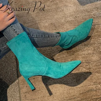 Krazing Pot new arrivals flock pointed toe solid high heel winter shoes elegant brand luxury office lady fashion ankle boots L19
Krazing Pot new arrivals flock pointed toe solid high heel winter shoes elegant brand luxury office lady fashion ankle boots L19