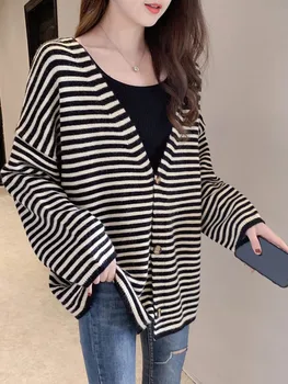 Open Front Sweater Women 2019 Spring Autumn Female V neck Striped Loose Casual Knitted Long Cardigan feminino Coat pull femme
Open Front Sweater Women 2019 Spring Autumn Female V neck Striped Loose Casual Knitted Long Cardigan feminino Coat pull femme