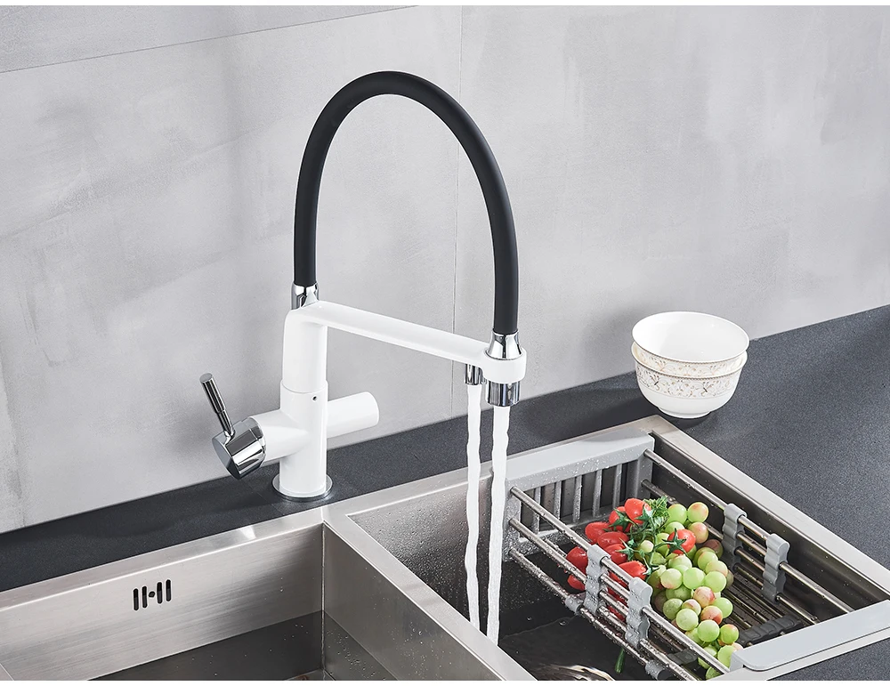 POIQIHY Pure Water Filter Kitchen Faucet Brass 3 modes Pull Down Filtered Kitchen Faucets Dual Handle Spout Hot Cold Mixer Tap