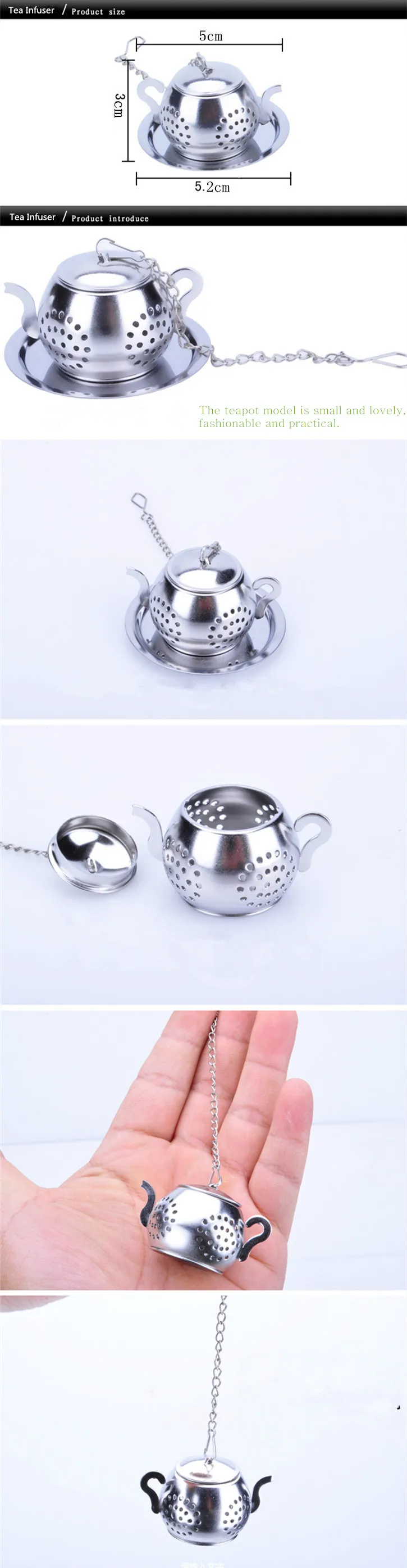 Description Picture 3 of itemStainless Steel Teapot Shape Tea Infuser Spice Flower Tea Strainer Herbal Filter Kitchen Teaware Accessories Tea Ball Teesieb