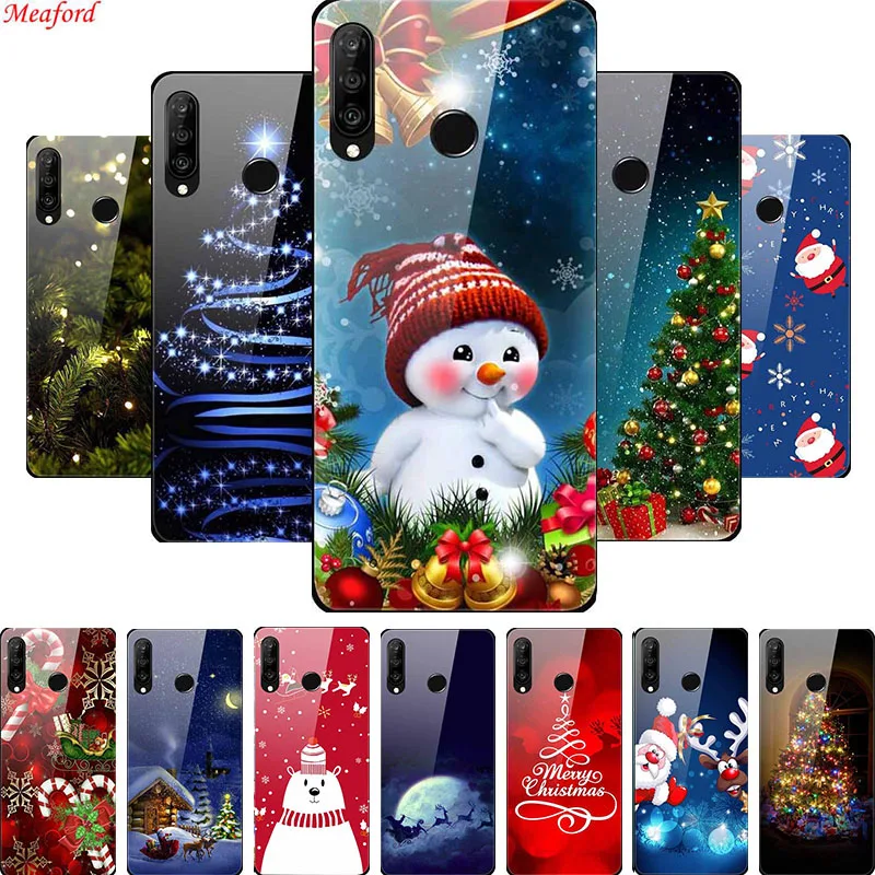 Рождественский стеклянный чехол для Huawei P30 lite Pro накладка Y6P Y7P P40 E P Smart Z 2020 Honor 9C