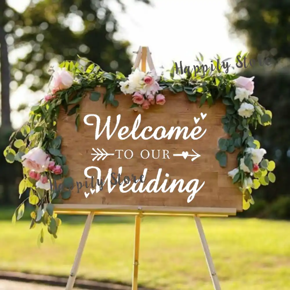 wedding welcome sign stickers personalized couples names and