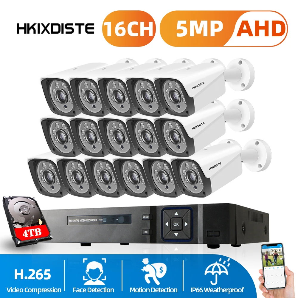 AHD DVR NVR 16CH 8CH Security Camera System 5MP CCTV Waterproof IR-CUT Video Recorder Face Detection AVR Kit | Безопасность и