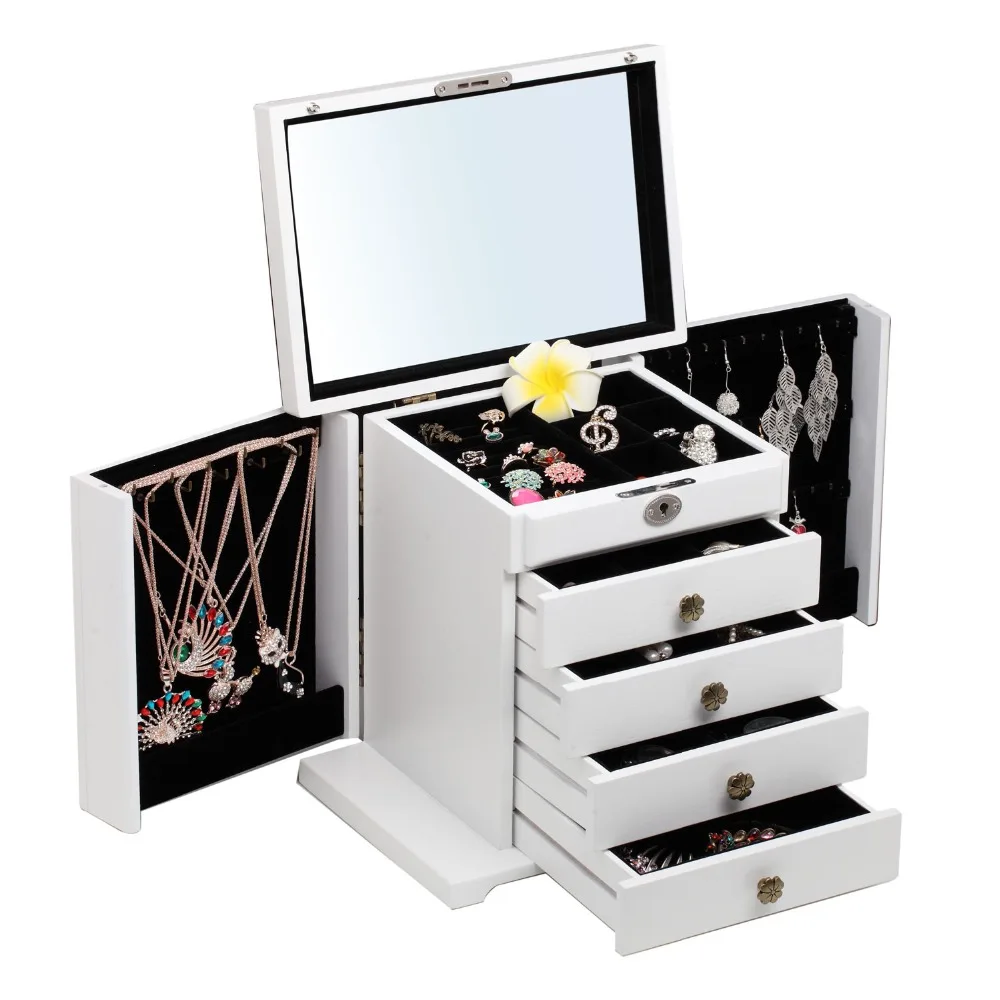 Large White Wooden Jewelry Box, Necklace Storage Box, Display Stand, Brown Cabinet, Flowers Print, Mirror Keys' Box
Large White Wooden Jewelry Box, Necklace Storage Box, Display Stand, Brown Cabinet, Flowers Print, Mirror Keys' Box