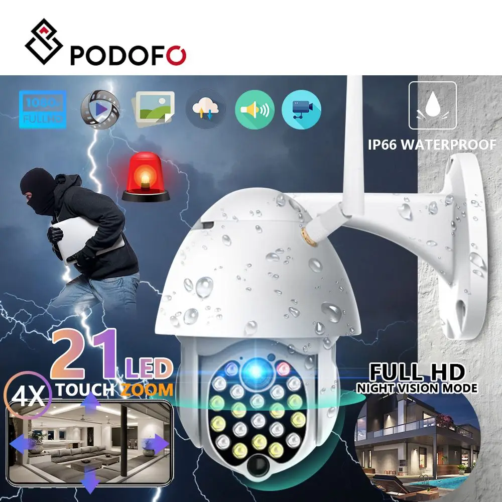 PODOFO WIFI Camera 21 LED HD 1080P 2.4G IP Camera 2.0MP PTZ IP Pan Tilt IR Wireless Waterproof Outdoor Home Camera
PODOFO WIFI Camera 21 LED HD 1080P 2.4G IP Camera 2.0MP PTZ IP Pan Tilt IR Wireless Waterproof Outdoor Home Camera
