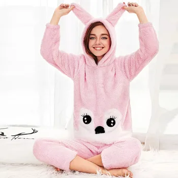 Coral Velvet Sleep Wear Women's Winter Hooded Plus-size Size Set Cute Flannel Women's Autumn Home Wear 2 Piece Set Women 
Coral Velvet Sleep Wear Women's Winter Hooded Plus-size Size Set Cute Flannel Women's Autumn Home Wear 2 Piece Set Women