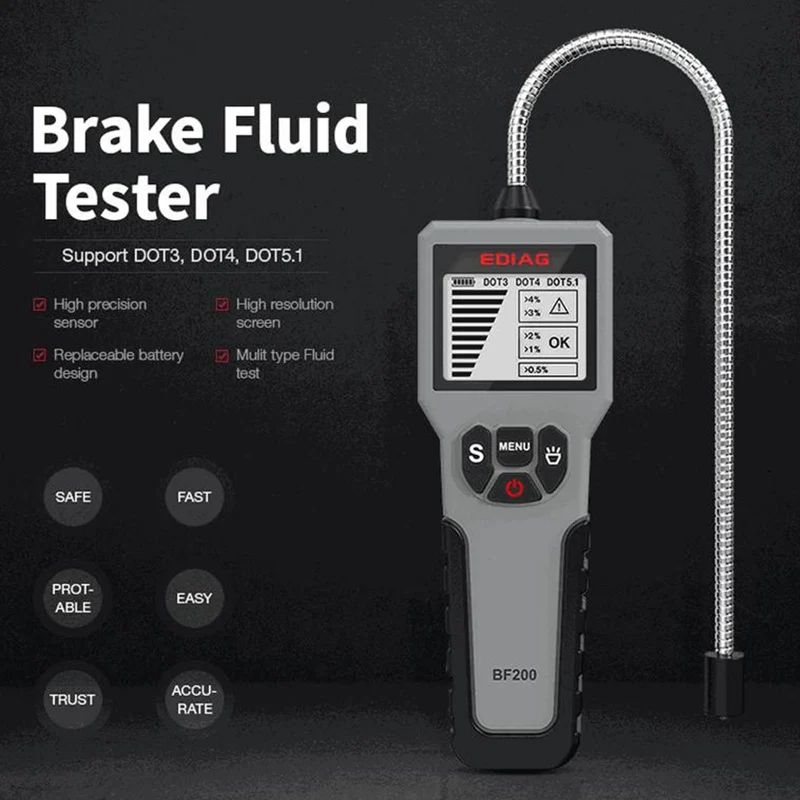 Car Brake Fluid Tester BF100 BF200 for DOT 3 DOT4 DOT5.1 High resolution LCD Display Accurate Oil Quality Check Tester
Car Brake Fluid Tester BF100 BF200 for DOT 3 DOT4 DOT5.1 High resolution LCD Display Accurate Oil Quality Check Tester