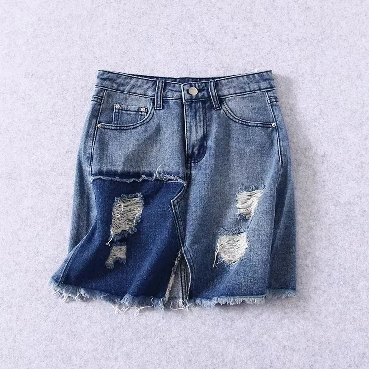 C9603-rj8049 WOMEN'S Dress New Products Joint with Holes Frayed Denim Skirt Short Skirt
C9603-rj8049 WOMEN'S Dress New Products Joint with Holes Frayed Denim Skirt Short Skirt