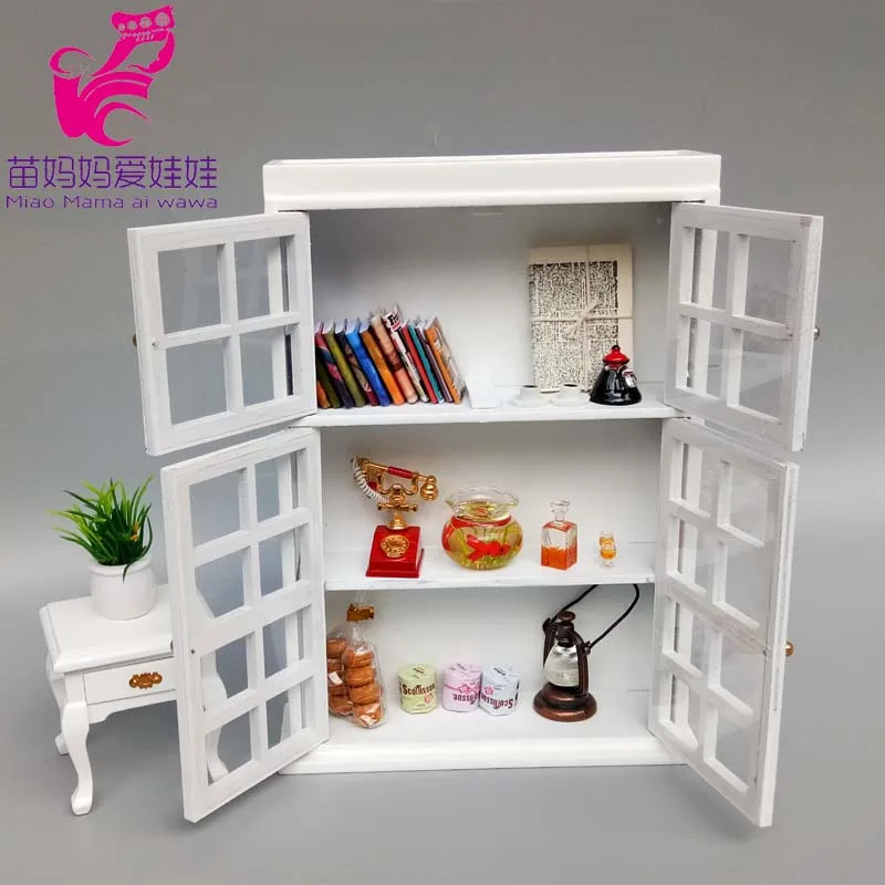 Фото Кукольный домик 1:12 bjd мини-мебель для Кабинета сцена с чисто белым книжным шкафом