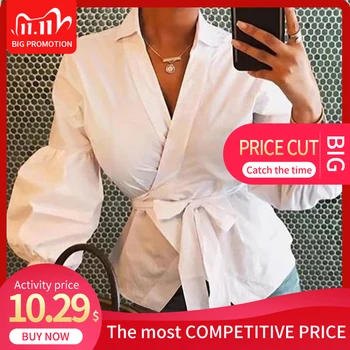 Lantern Sleeve Belt Women Shirt V-neck Solid Long Sleeves Lace Up Bow Female Shirts 2020 Spring Fashion Ladies Top Clothes
Lantern Sleeve Belt Women Shirt V-neck Solid Long Sleeves Lace Up Bow Female Shirts 2020 Spring Fashion Ladies Top Clothes