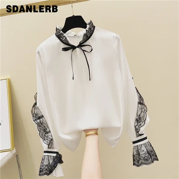 Stand Collar Lace Panel Lace-up Bow Chiffon Shirt Women's 2020 Spring New Hit Color Retro White Blouse Ropa Mujer Tops
Stand Collar Lace Panel Lace-up Bow Chiffon Shirt Women's 2020 Spring New Hit Color Retro White Blouse Ropa Mujer Tops