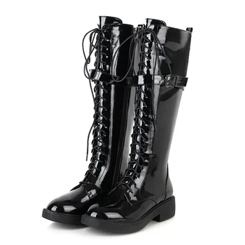 Lucyever Autumn Winter Fashion Knee High Boots Women Black Silver Square Heels Lace Up Shoes Woman Patent Leather Long Botas 
Lucyever Autumn Winter Fashion Knee High Boots Women Black Silver Square Heels Lace Up Shoes Woman Patent Leather Long Botas