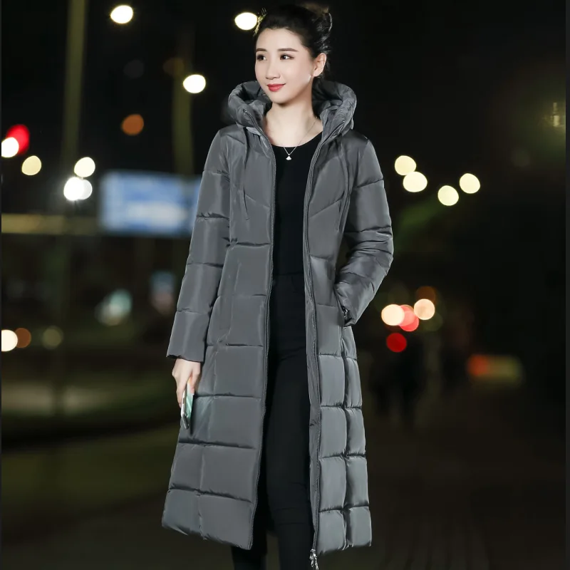 Женская парка с капюшоном зимняя длинная приталенная из хлопка 6XL 2019|fashion parka|parka