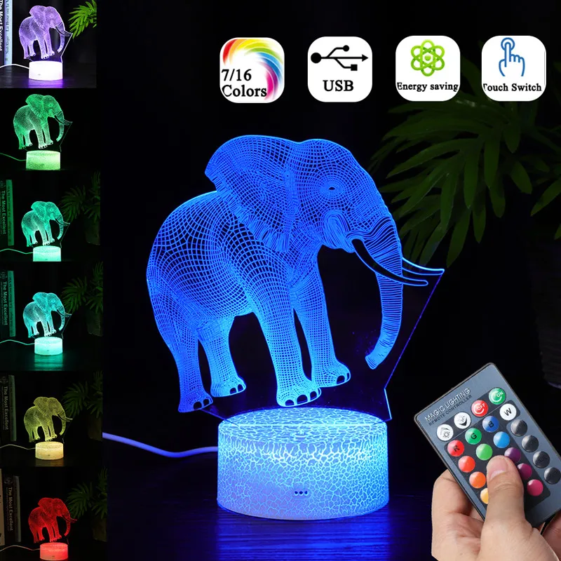Elephant Model Remote Control Touch Switch 3D Acrylic LED 7/16 Colors Colorful Light Christmas Gift Night Light Childrens Gifts
Elephant Model Remote Control Touch Switch 3D Acrylic LED 7/16 Colors Colorful Light Christmas Gift Night Light Childrens Gifts