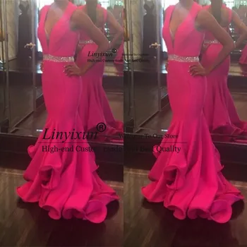 Sexy V-Neck Mermaid Fuchsia Long Evening Dress Satin Beaded Formal Prom Gowns Sleeveless Robe De Bal Party Prom Dresses
Sexy V-Neck Mermaid Fuchsia Long Evening Dress Satin Beaded Formal Prom Gowns Sleeveless Robe De Bal Party Prom Dresses