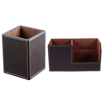 2 Pcs Brown PU Leather Container Box : 1 Pcs Office Desktop Organizer with 3 Divided Storage Compartments & 1 Pcs Square Pens Pe
2 Pcs Brown PU Leather Container Box : 1 Pcs Office Desktop Organizer with 3 Divided Storage Compartments & 1 Pcs Square Pens Pe