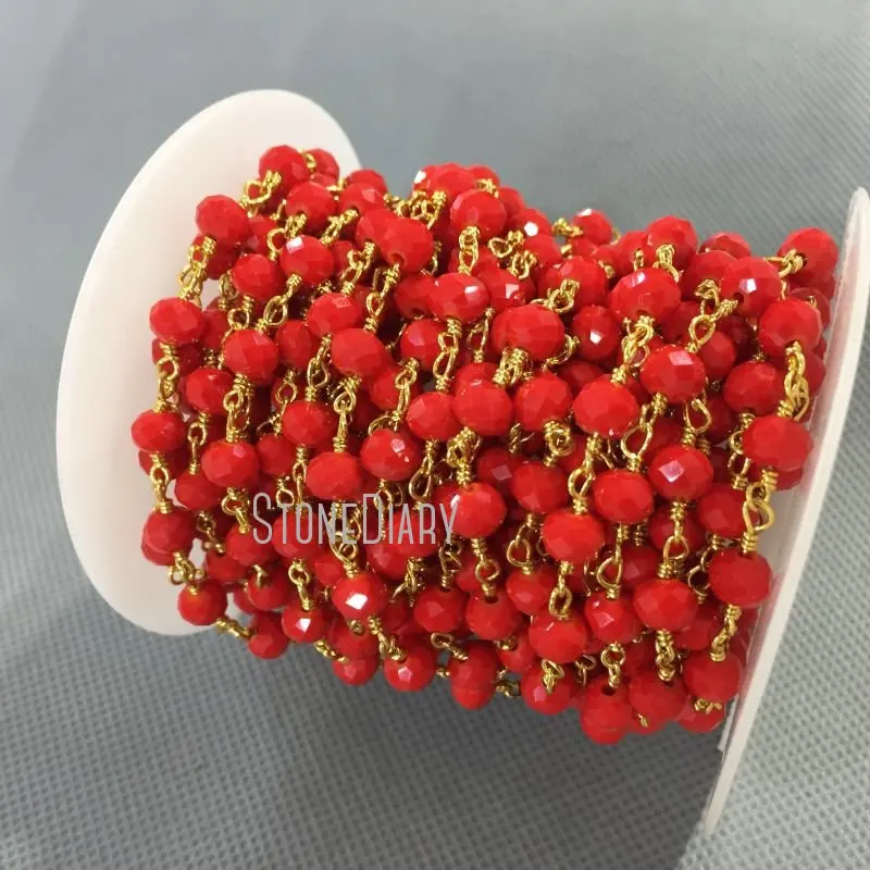 RC5029 4x6 мм Позолоченные граненые бусины Rondelle Cardinal Red Glass Хрустальный Розарий