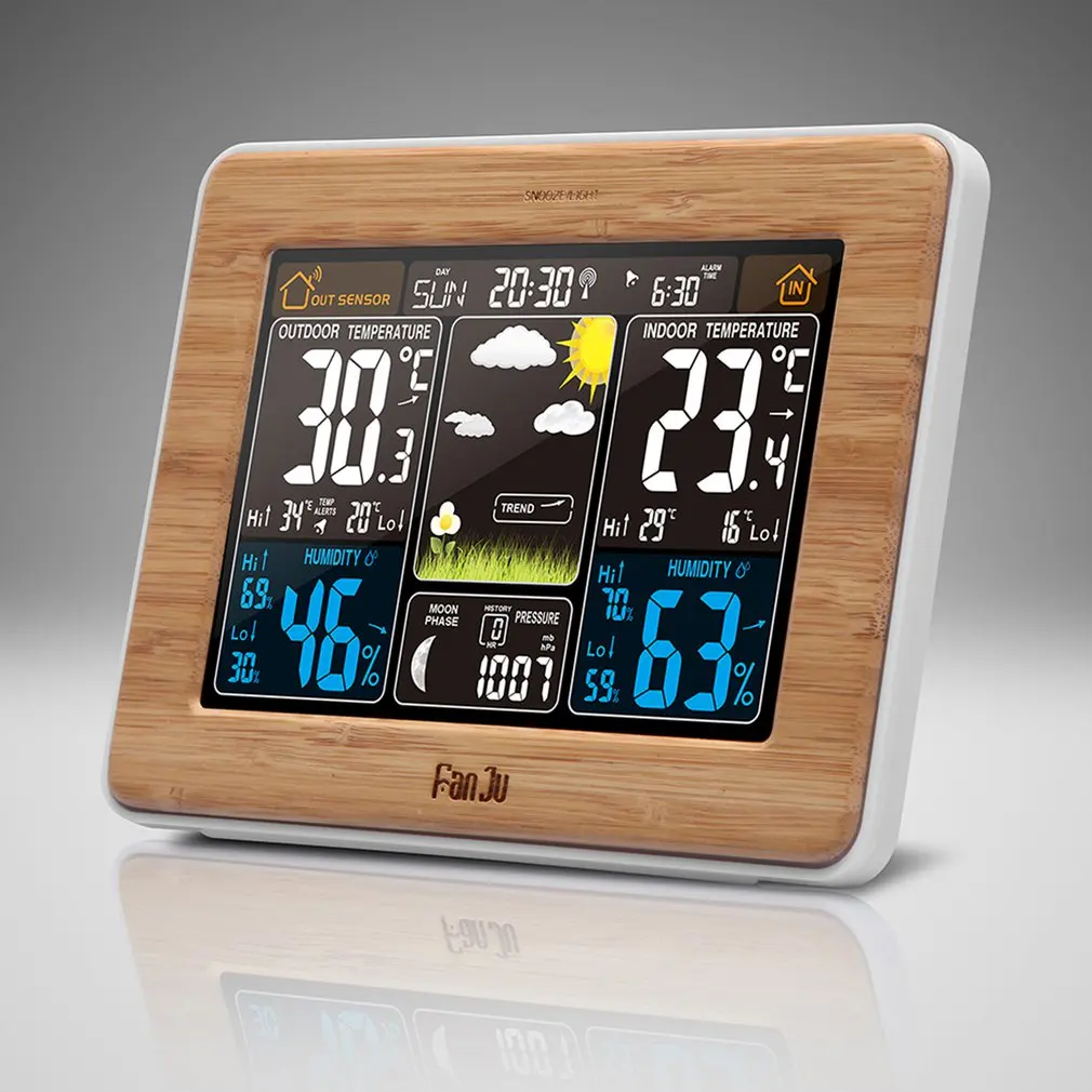 FJ3365 -DCF Color Screen Weather Forecast Clock Bamboo Electric Wave Clock Multi-Function Electronic Rf Wireless Calendar US
FJ3365 -DCF Color Screen Weather Forecast Clock Bamboo Electric Wave Clock Multi-Function Electronic Rf Wireless Calendar US