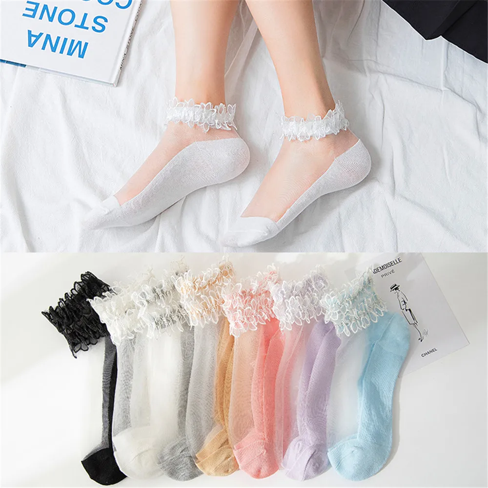 Flowers Lace Ladies Sheer Socks Summer Thin Transparent Crystal Silk Elastic Cotton Sole Elegant Women Ankle Socks Hot Sale!
Flowers Lace Ladies Sheer Socks Summer Thin Transparent Crystal Silk Elastic Cotton Sole Elegant Women Ankle Socks Hot Sale!