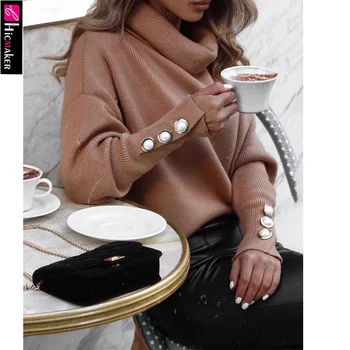 Solid Buttoned Cuff Batwing Sleeve Sweater Women Long Sleeve Pullover High Neck Spring Fall Chic Jumper
Solid Buttoned Cuff Batwing Sleeve Sweater Women Long Sleeve Pullover High Neck Spring Fall Chic Jumper