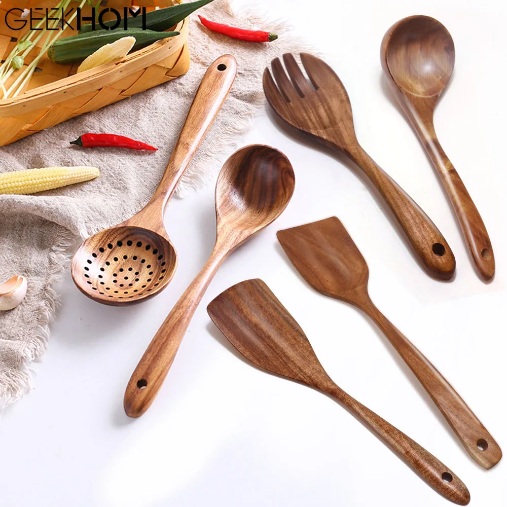 Wooden Cooking Utensils Set for Kitchen 6 Pcs Non-Scratch Natural Teak Wood Spatulas Spoon Colander Kitchen Cookware Accessories
Wooden Cooking Utensils Set for Kitchen 6 Pcs Non-Scratch Natural Teak Wood Spatulas Spoon Colander Kitchen Cookware Accessories