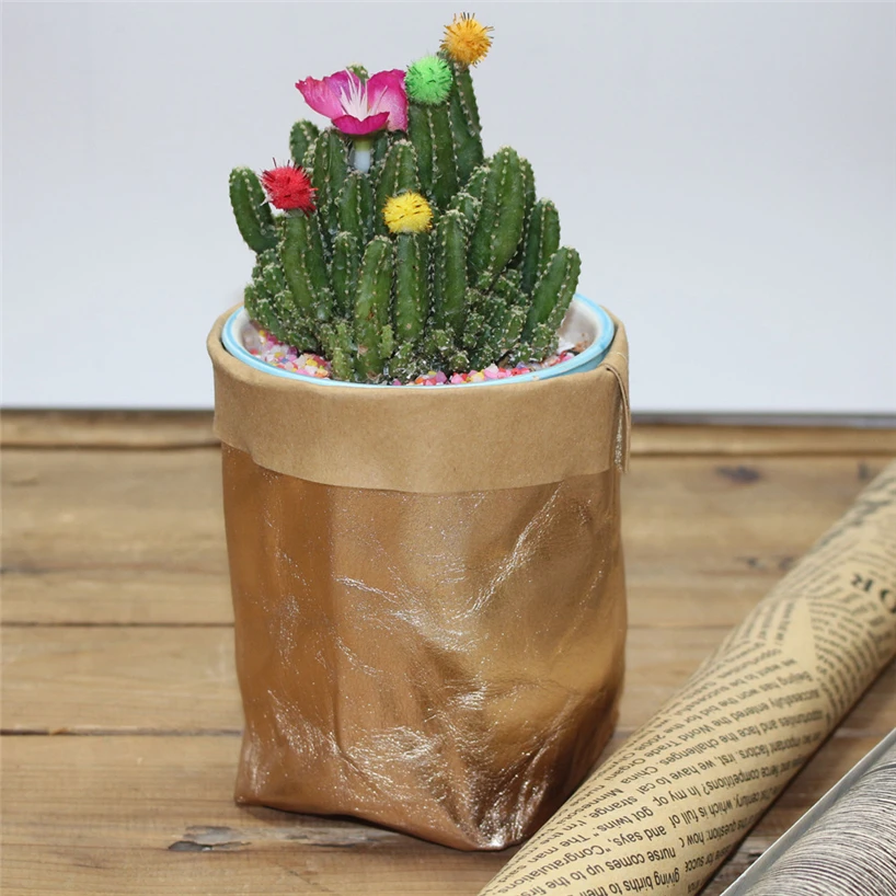 Washable kraft paper bag plant flower pot multifunctional portable simple home garden storage bag save space reuse