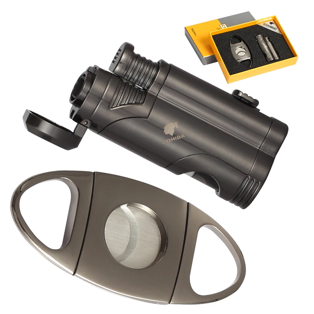 COHIBA Portable Cigar Lighter Cutter Set 2 Torch Lighter Stainless Steel Cutter Set Travel Outdoor Cigar Accessories Set
COHIBA Portable Cigar Lighter Cutter Set 2 Torch Lighter Stainless Steel Cutter Set Travel Outdoor Cigar Accessories Set