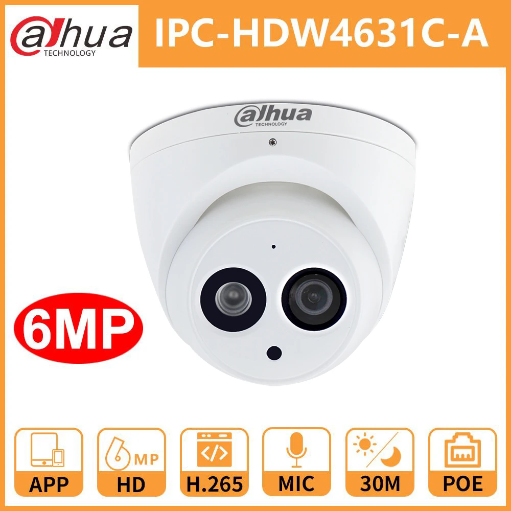Dahua IP Camera Security HD 6MP IPC-HDW4631C-A Network Cam Camara Surveillance Night Vision IR30M H.265 PoE Built-in Mic
Dahua IP Camera Security HD 6MP IPC-HDW4631C-A Network Cam Camara Surveillance Night Vision IR30M H.265 PoE Built-in Mic