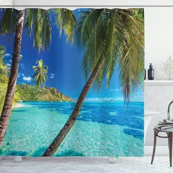 Ocean Shower Curtain, Image of a Tropical Island with The Palm Trees and Clear Sea Beach Theme Print, Fabric Bathroom Decor Set
Ocean Shower Curtain, Image of a Tropical Island with The Palm Trees and Clear Sea Beach Theme Print, Fabric Bathroom Decor Set