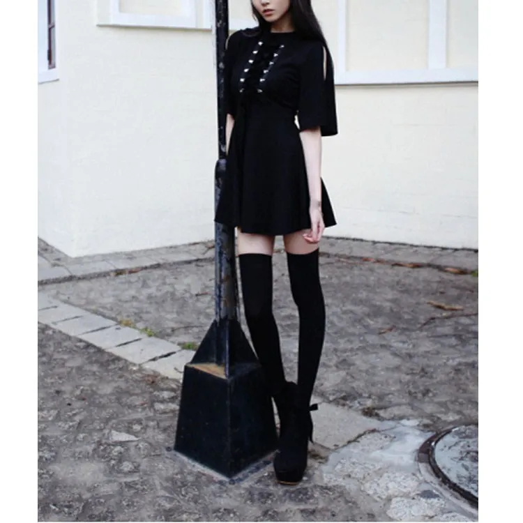2019 Punk Women Black Gothic Dress Harajuku Mini Dress Solid Slim A Line Dress
2019 Punk Women Black Gothic Dress Harajuku Mini Dress Solid Slim A Line Dress