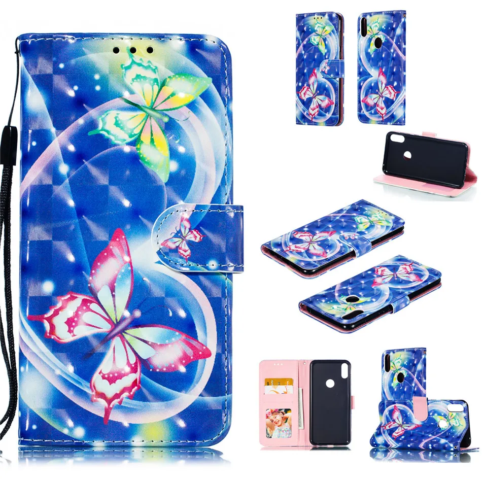 Чехол бумажник из искусственной кожи для телефона Huawei Y7 Prime 2018 Pro 2019 цветной чехол