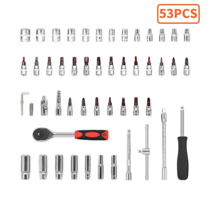 53PCS Tool Box Ferramentas Manuais Metric Durable Reversible Ratchet Wrench Drive Socket Set Multipurpose Socket Wrench Set
53PCS Tool Box Ferramentas Manuais Metric Durable Reversible Ratchet Wrench Drive Socket Set Multipurpose Socket Wrench Set