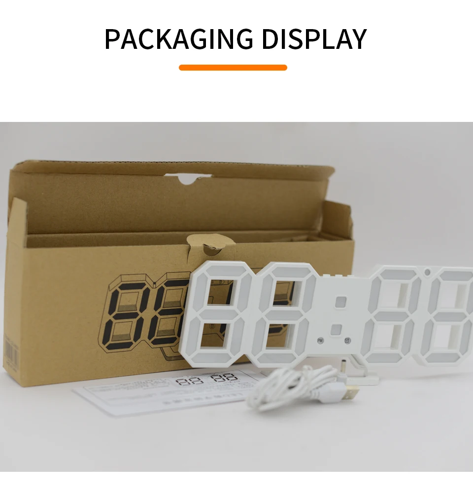 Generic (White)3D LED Wall Clock Modern Digital Alarm Clocks Home Decor