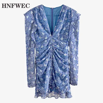 Women Blue Pattern Printed Ruffles Pleated Dress New V-Neck Long Sleeve Loose Fit Fashion Tide Spring Summer 2020 U253
Women Blue Pattern Printed Ruffles Pleated Dress New V-Neck Long Sleeve Loose Fit Fashion Tide Spring Summer 2020 U253