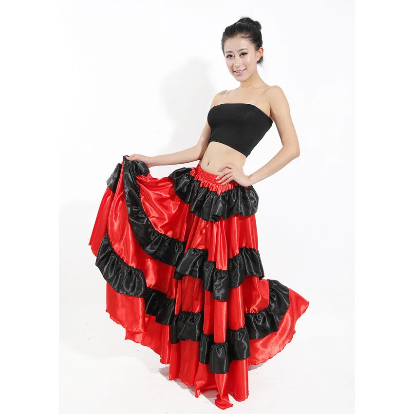 Женский длинный костюм для танца живота красная и черная юбка фламенко в