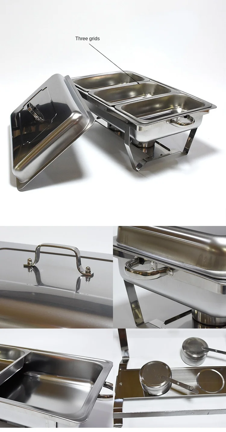 Generic 11L Foldable Stainless Steel Square Stove Dish Container Food Warmer For Catering Buffet
