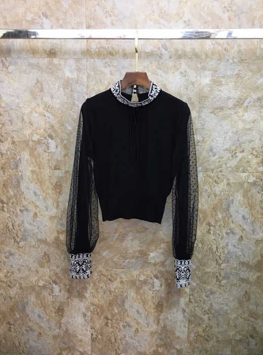 2019 Early Autumn New Female Mesh Embroidery Stitching Knitting Decoration Long Sleeve Baitao Knitted Shirt 830
2019 Early Autumn New Female Mesh Embroidery Stitching Knitting Decoration Long Sleeve Baitao Knitted Shirt 830