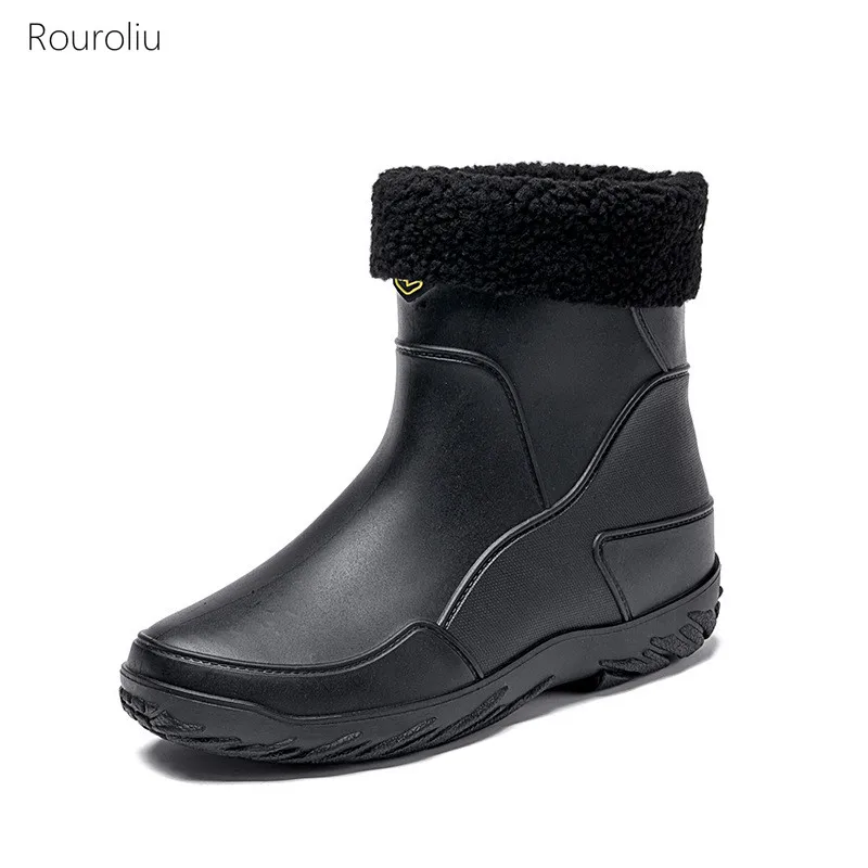 

Men Mid-Calf Rain Boots Outdoor Comfort Waterproof Fishing Shoes Non-slip Work Water Boots Winter Keep Warm Rainboots