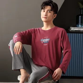 Cotton Pajamas Men's Autumn Home Wear Men's Long-sleeved Spring Suit Youth Pigiama Uomo Pyjama Homme Dormir Tops Sommeil Tops 
Cotton Pajamas Men's Autumn Home Wear Men's Long-sleeved Spring Suit Youth Pigiama Uomo Pyjama Homme Dormir Tops Sommeil Tops