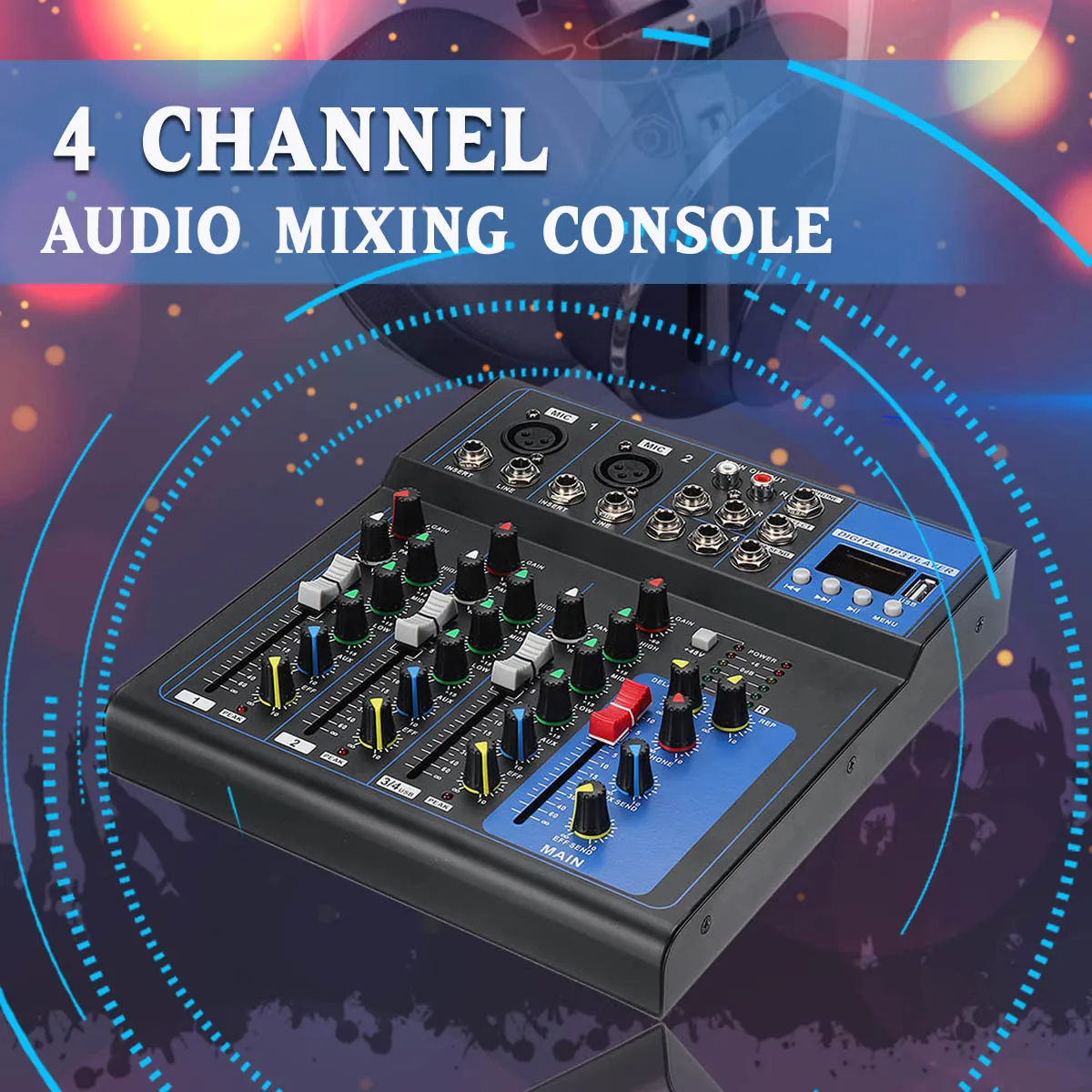 LEORY Audio Mixer 4 Channel Karaoke 48V Amplifier w/USB Bluetooth DJ Sound Mixing Console MP3 Jack Karaoke KTV Match Party
LEORY Audio Mixer 4 Channel Karaoke 48V Amplifier w/USB Bluetooth DJ Sound Mixing Console MP3 Jack Karaoke KTV Match Party
