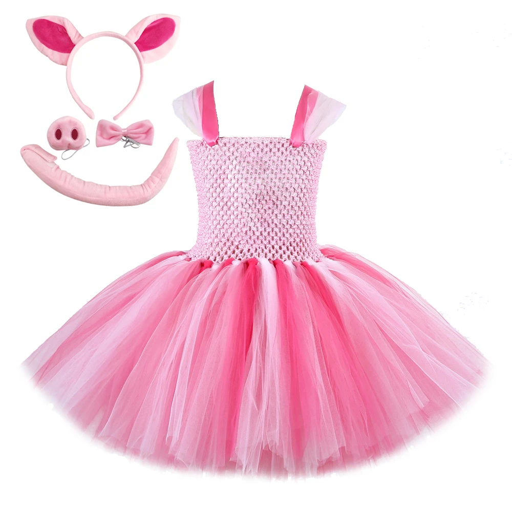 

Pink Pig Baby Girls Tutu Dress for Toddler Kids Birthday Party Dresses Children Halloween Cosplay Costumes New Year Clothes Set