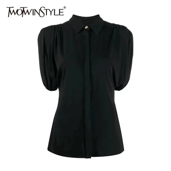 TWOTWINSTYLE Black Women's Shirt Lapel Collar Half Sleeve Casual Slim Shirts Blouses Tops Female Summer Fashion New Clothes 2020
TWOTWINSTYLE Black Women's Shirt Lapel Collar Half Sleeve Casual Slim Shirts Blouses Tops Female Summer Fashion New Clothes 2020