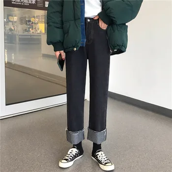 Retro High Waisted Curled Jeans Pants For Women Korean Version Black Show Thin Versatile Casual Straight Tube Wide Leg Dad Pants
Retro High Waisted Curled Jeans Pants For Women Korean Version Black Show Thin Versatile Casual Straight Tube Wide Leg Dad Pants