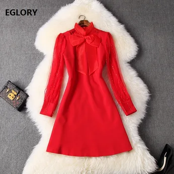 Bow Tie Elegant Dress 2020 Spring Summer Party Event Ladies Lace Beading Deco Long Sleeve Black Red A-Line Dress Above Knee
Bow Tie Elegant Dress 2020 Spring Summer Party Event Ladies Lace Beading Deco Long Sleeve Black Red A-Line Dress Above Knee