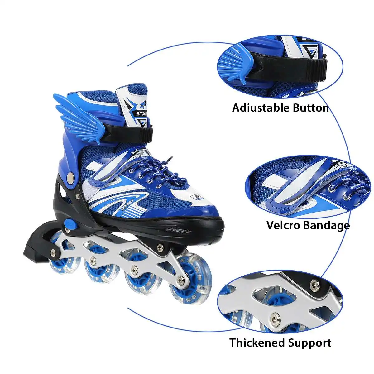 Generic Adjustable Size Children Roller Skates 4 Wheels Flashing Roller