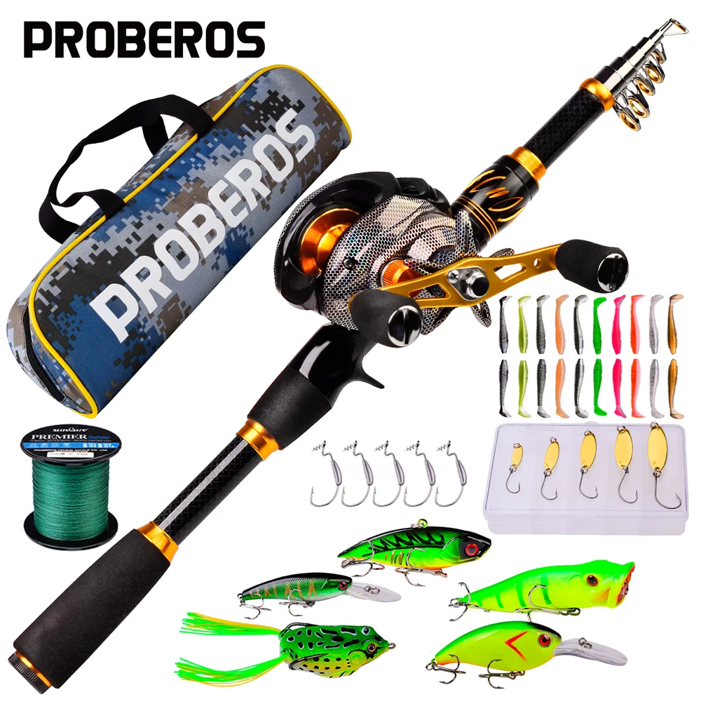 PROBEROS Telescopic Rod and Reel Kit 2.1 Carbon Fiber Fishing Rod 7.2:1 Gear Ratio Baitcasting Reel Line Lures Hooks Bag Combo
PROBEROS Telescopic Rod and Reel Kit 2.1 Carbon Fiber Fishing Rod 7.2:1 Gear Ratio Baitcasting Reel Line Lures Hooks Bag Combo