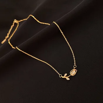 New Style Opal Tulip Flower Titanium Steel Necklace Delicacy Simple Rhinestone Pendant High Grade Sense Non-mainstream Choker
New Style Opal Tulip Flower Titanium Steel Necklace Delicacy Simple Rhinestone Pendant High Grade Sense Non-mainstream Choker