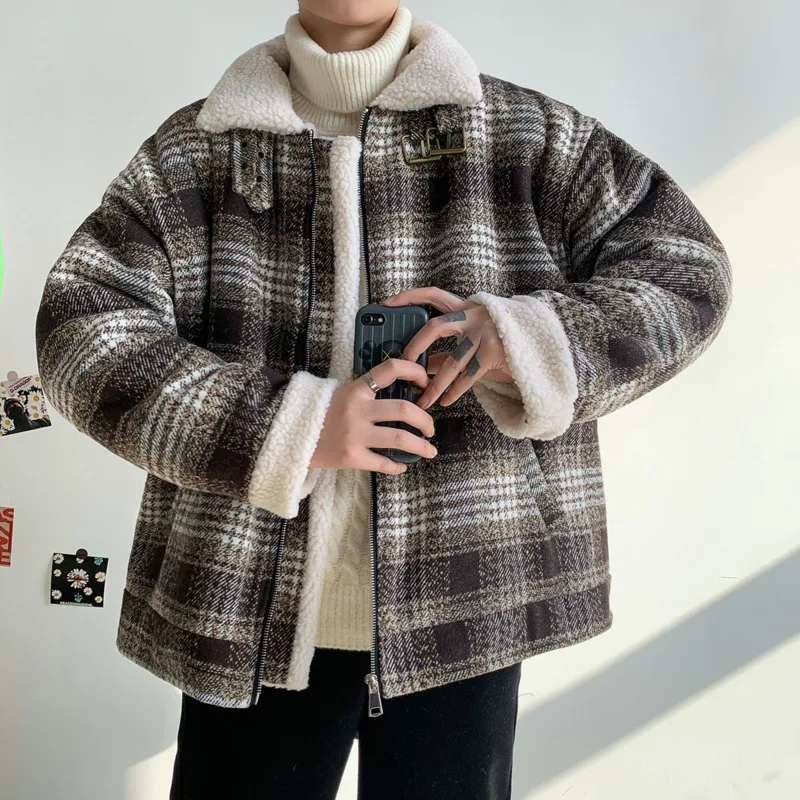 Winter Thick Plaid Woolen Coat Men's Warmth Fashion Casual Retro Woolen Coat Men Loose Korean Short Woolen Coat Mens Overcoat 
Winter Thick Plaid Woolen Coat Men's Warmth Fashion Casual Retro Woolen Coat Men Loose Korean Short Woolen Coat Mens Overcoat